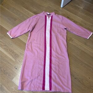 Pink long sleeve zip Dress with Striped Detail styled by saybury size large